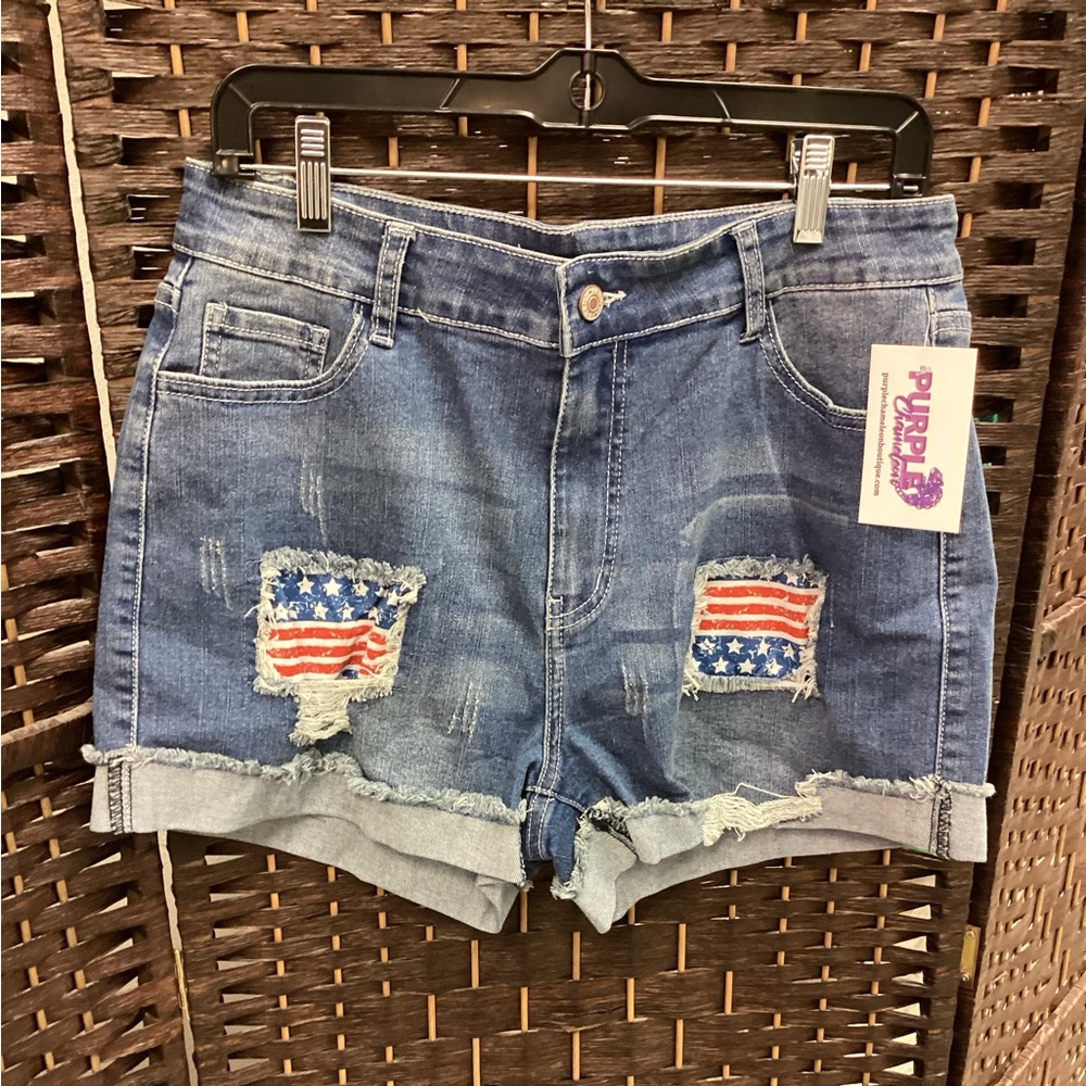 Women's Blue Jean Shorts w/ American Flag Details
